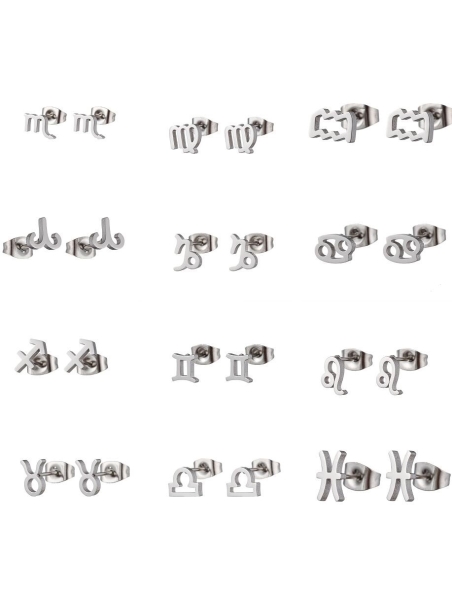 Boucles d'Oreilles Astrologiques en Acier Inoxydable - 8mm