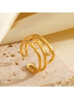 Bague ouverte en acier inoxydable design lignes fluides dorées
