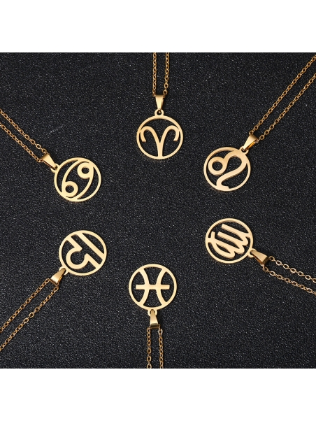 Collier signe astrologique en acier inoxydable doré