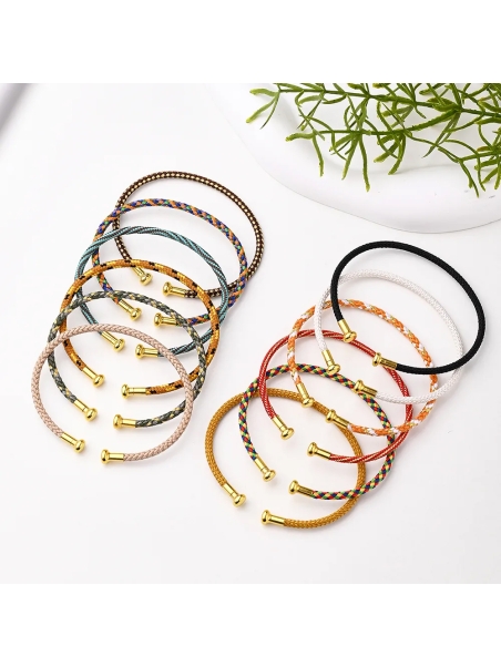 Bracelet tressé multicolore réglable en acier inoxydable et nylon