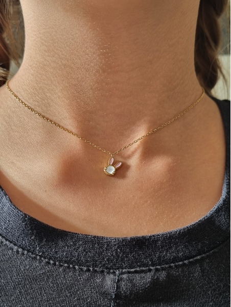 Collier enfant en acier inoxydable doré avec pendentif lapin
