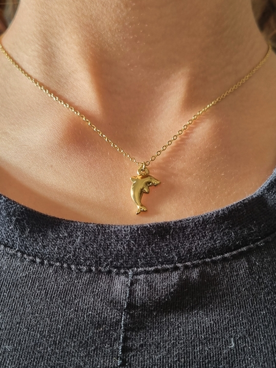 Collier enfant en acier inoxydable doré avec pendentif dauphin