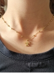 Collier enfant en acier inoxydable doré avec pendentif tortue et chaîne perlée