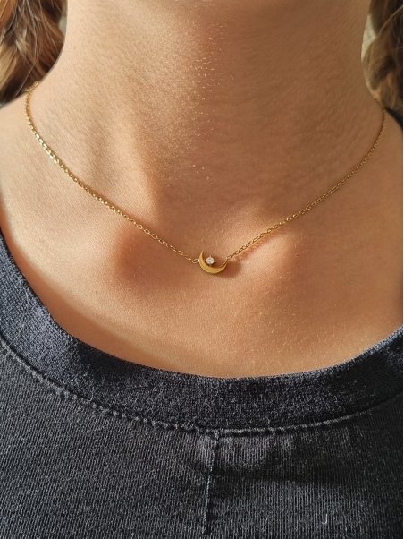 Collier enfant en acier inoxydable doré avec pendentif lune scintillante