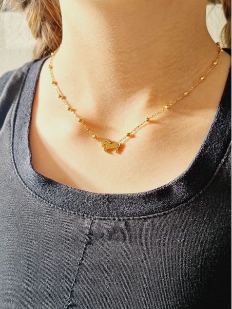 Collier enfant en acier inoxydable doré avec pendentif cheval