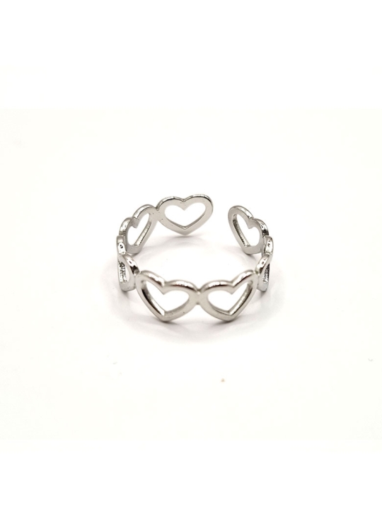 Bague en Acier Inoxydable Argenté Cœurs Entrelacés