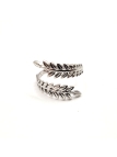 Bague en Acier Inoxydable Argenté Motif Feuilles Ajustable