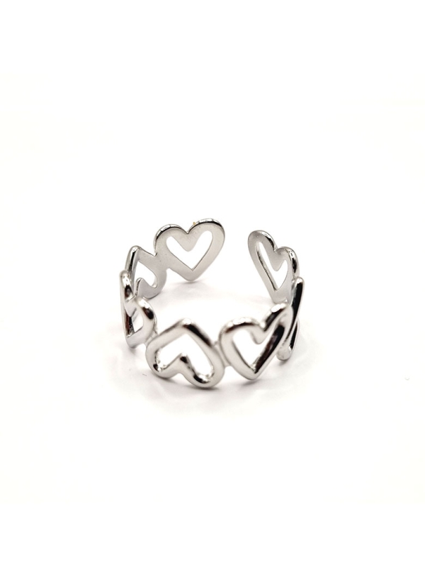 Bague en Acier Inoxydable Argenté Motif Cœurs Ouverts Ajustable