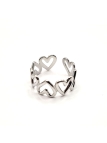 Bague en Acier Inoxydable Argenté Motif Cœurs Ouverts Ajustable