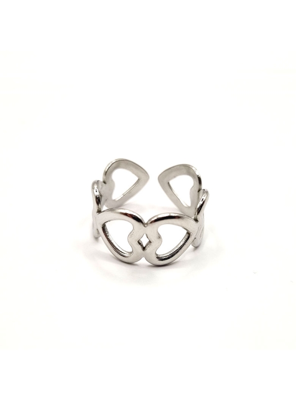 Bague en Acier Inoxydable Argenté Design Cœurs Stylisés