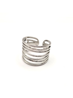 Bague en Acier Inoxydable Argenté Design Multi-Bandes Ajustable