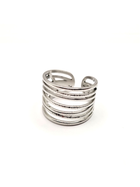 Bague en Acier Inoxydable Argenté Design Multi-Bandes Ajustable