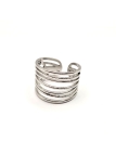 Bague en Acier Inoxydable Argenté Design Multi-Bandes Ajustable
