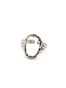 Bague en Acier Inoxydable Argenté Design Martelé Ovale