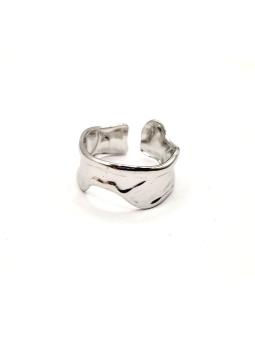 Bague en Acier Inoxydable Argenté Design Ondulé Ajustable