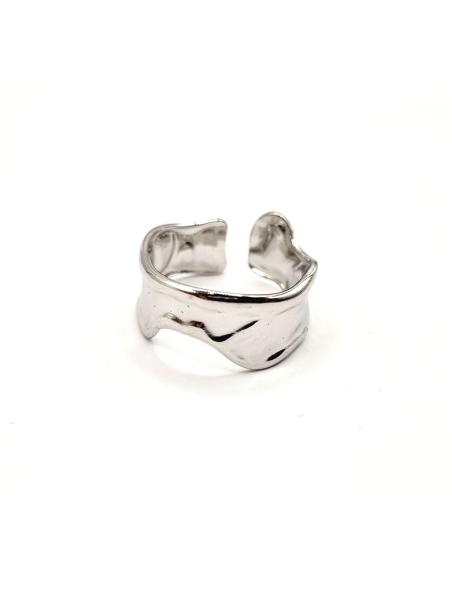 Bague en Acier Inoxydable Argenté Design Ondulé Ajustable