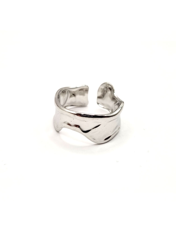 Bague en Acier Inoxydable Argenté Design Ondulé Ajustable