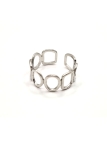Bague en Acier Inoxydable Argenté Design Cercles et Carrés Ajourés