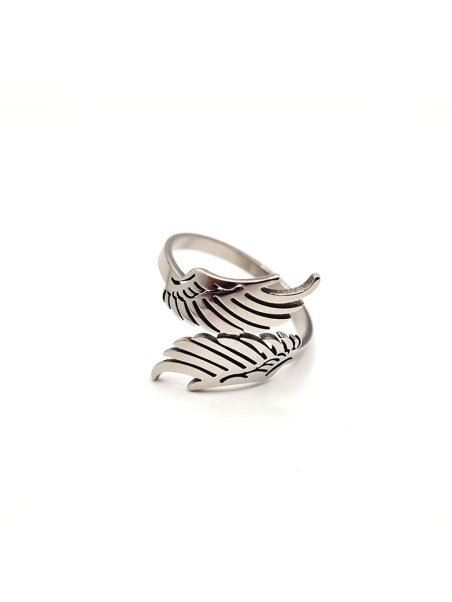 Bague en Acier Inoxydable Argenté Design Plume Élégante