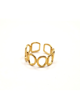 Bague en Acier Inoxydable Doré Design Géométrique Ajouré Ajustable