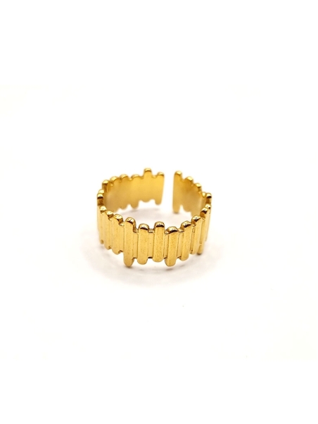 Bague en Acier Inoxydable Doré Design Texturé Ajustable