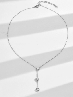 Collier Argenté en Acier Inoxydable avec Pendentifs Cœurs Élégants