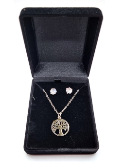 Parure Arbre de Vie en Acier Inoxydable Argenté – Collier et Boucles d’Oreilles Étincelantes
