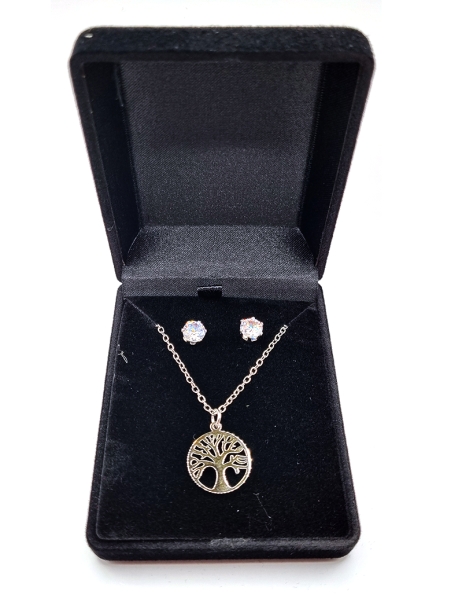 Parure Arbre de Vie en Acier Inoxydable Argenté – Collier et Boucles d’Oreilles Étincelantes