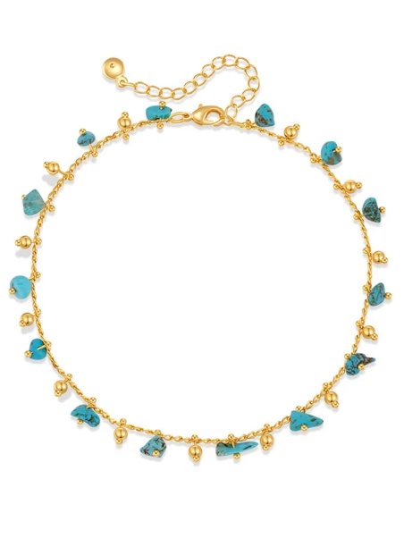 Chaîne de Cheville Dorée en Acier Inoxydable avec Pierres Naturelles Turquoise