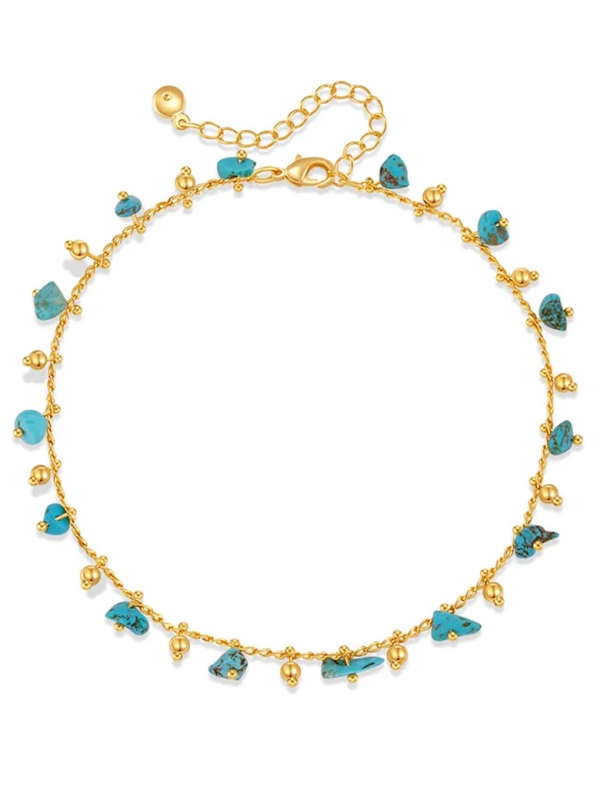 Chaîne de Cheville Dorée en Acier Inoxydable avec Pierres Naturelles Turquoise