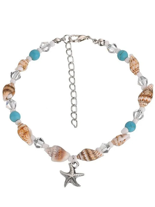 Chaîne de Cheville Coquillage et Étoile de Mer – Style Bohème Bord de Mer