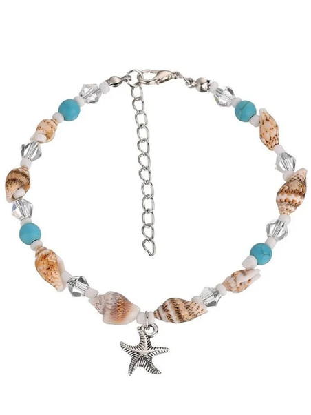 Chaîne de Cheville Coquillage et Étoile de Mer – Style Bohème Bord de Mer