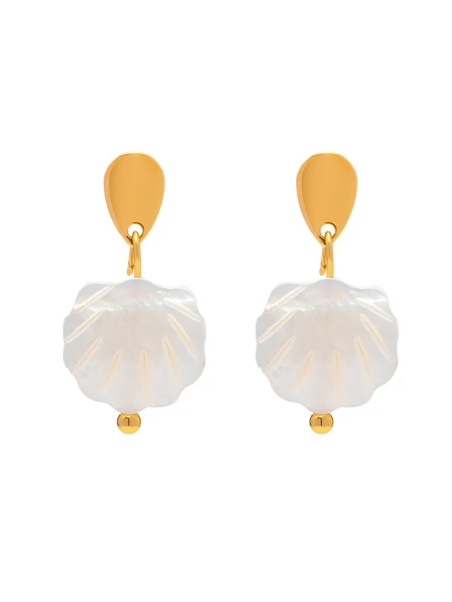 Boucles d’Oreilles Dorées Coquillage Nacré – Élégance Marine Minimaliste