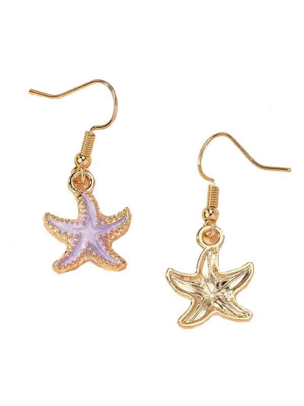 Boucles d’Oreilles Pendantes Étoile de Mer Dorée et Lavande – Esprit Plage Coloré