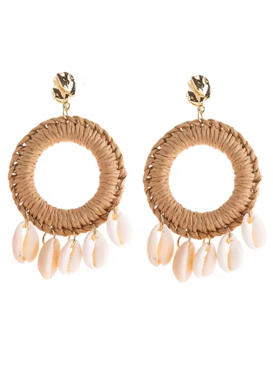 Boucles d’Oreilles Bohèmes en Raphia et Coquillages – Esprit Plage Authentique