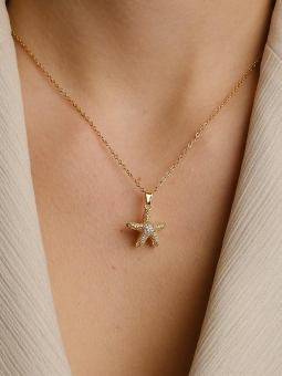 Collier Doré Étoile de Mer Strassée – Éclat Marin Raffiné