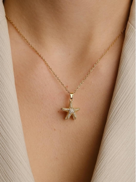 Collier Doré Étoile de Mer Strassée – Éclat Marin Raffiné