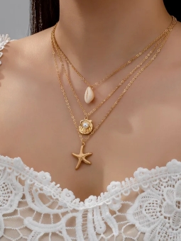 Collier Multi-Rangs Coquillage, Perle et Étoile de Mer – Élégance Bohème d’Été