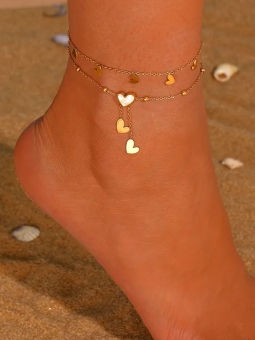 Chaîne de cheville en acier inoxydable doré – Cœurs suspendus et nacre