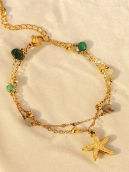 Bracelet en acier inoxydable doré – Étoile de mer et pierres naturelles