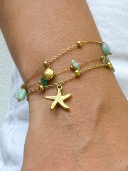 Bracelet en acier inoxydable doré – Étoile de mer et pierres naturelles