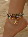 Chaîne de cheville multicolore – Étoile de mer dorée et perles