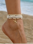 Chaîne de cheville perles blanches – Étoile de mer dorée
