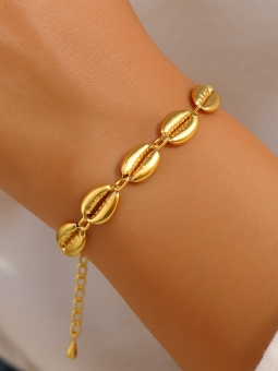 Bracelet en acier inoxydable doré – Coquillages cauris stylisés
