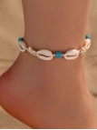 Chaîne de cheville coquillages naturels et perles turquoise – Style surf & plage