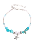 Chaîne de cheville argentée – Étoile de mer & perles turquoise