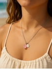 Collier argenté fleur de marguerite & goutte rose givrée