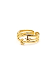 Bague dorée ajustable lune et étoiles astrales