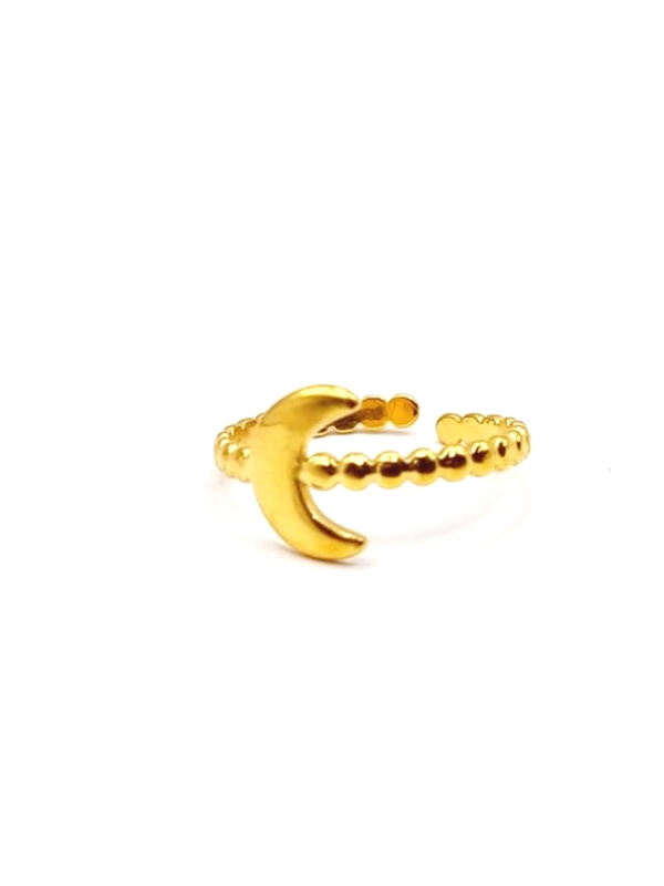 Bague dorée ajustable croissant de lune en acier inoxydable