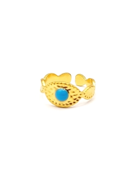 Bague dorée œil protecteur et pierre turquoise en acier inoxydable
